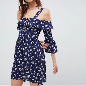Missguided Tall Cold Shoulder Lace Up Skater Dress